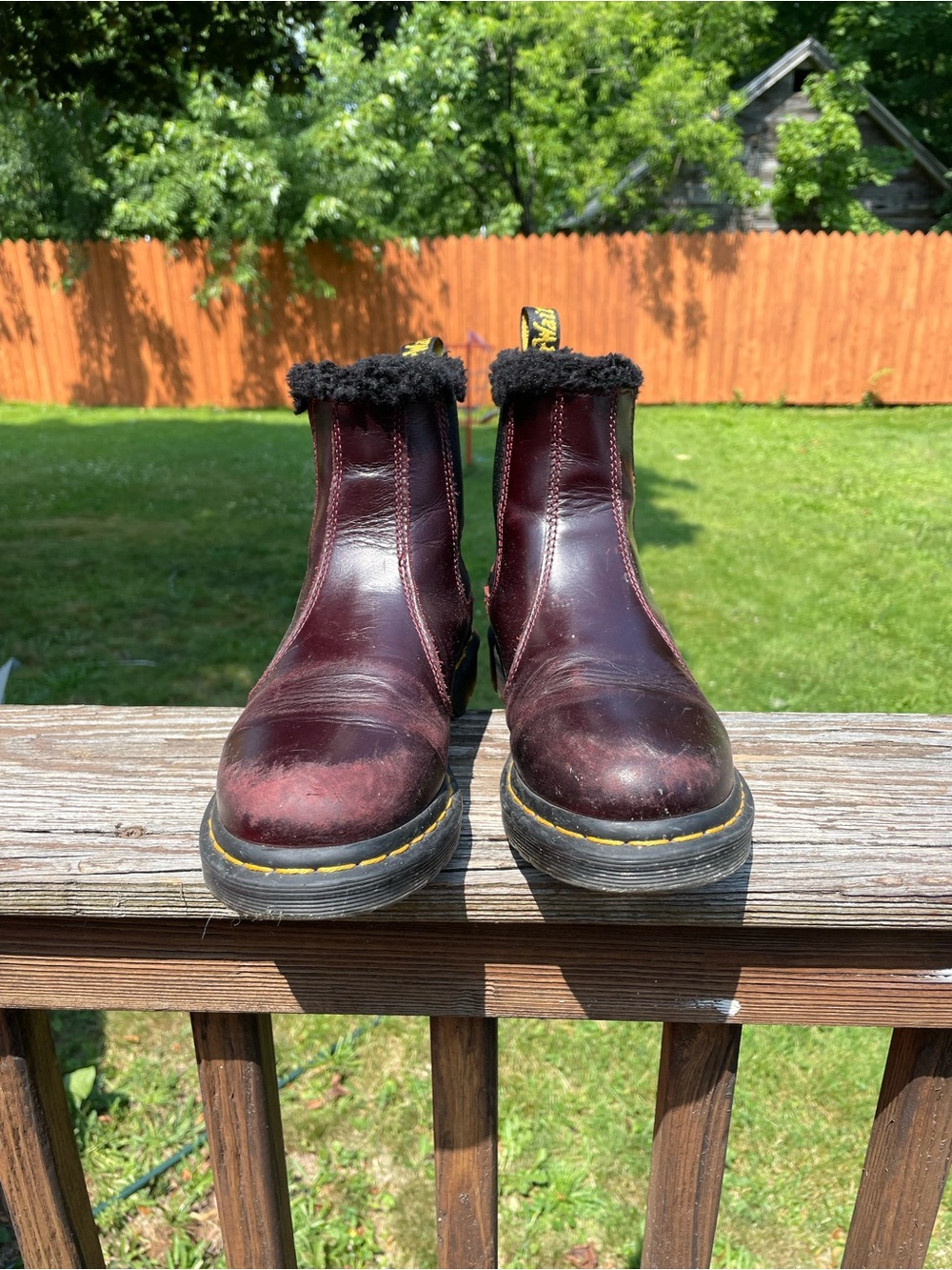 Dr. Martens Burgundy Leather Fur-Lined Chelsea Boots